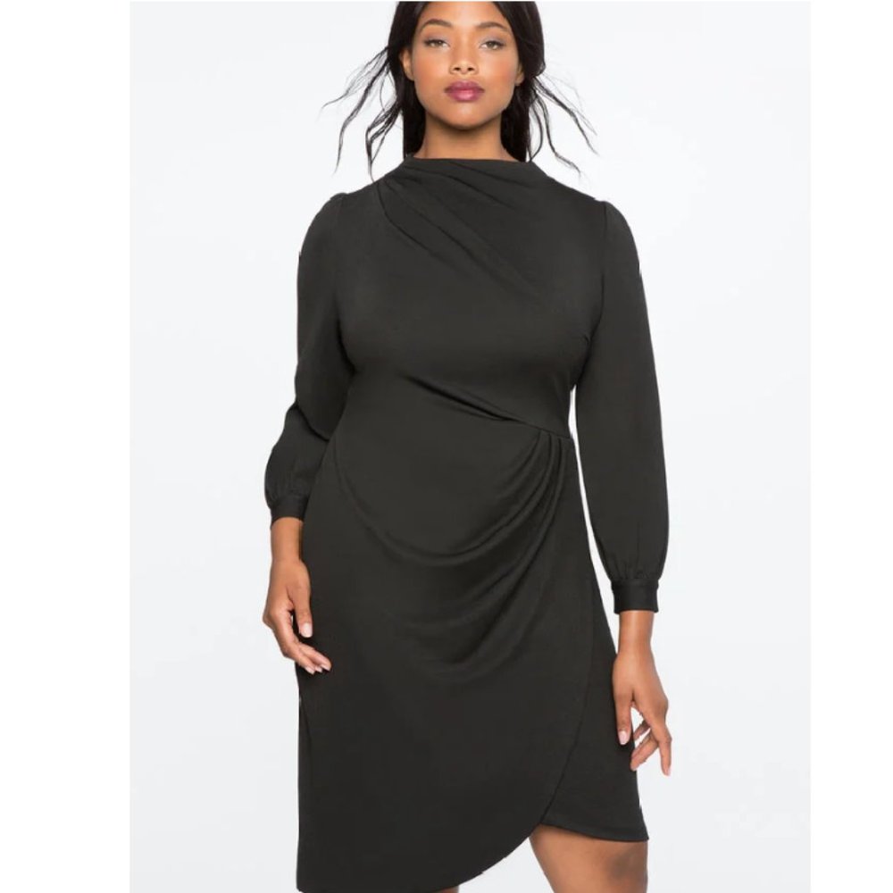 Eloquii Drape Front Mock Neck Dress Little Black Dress